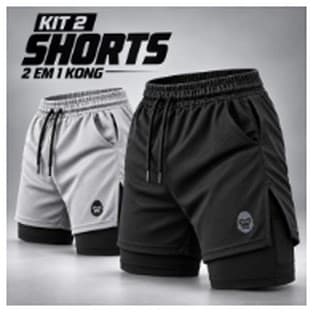 Kit 2 Shorts Masculino Kong 2 em 1 com Compressão